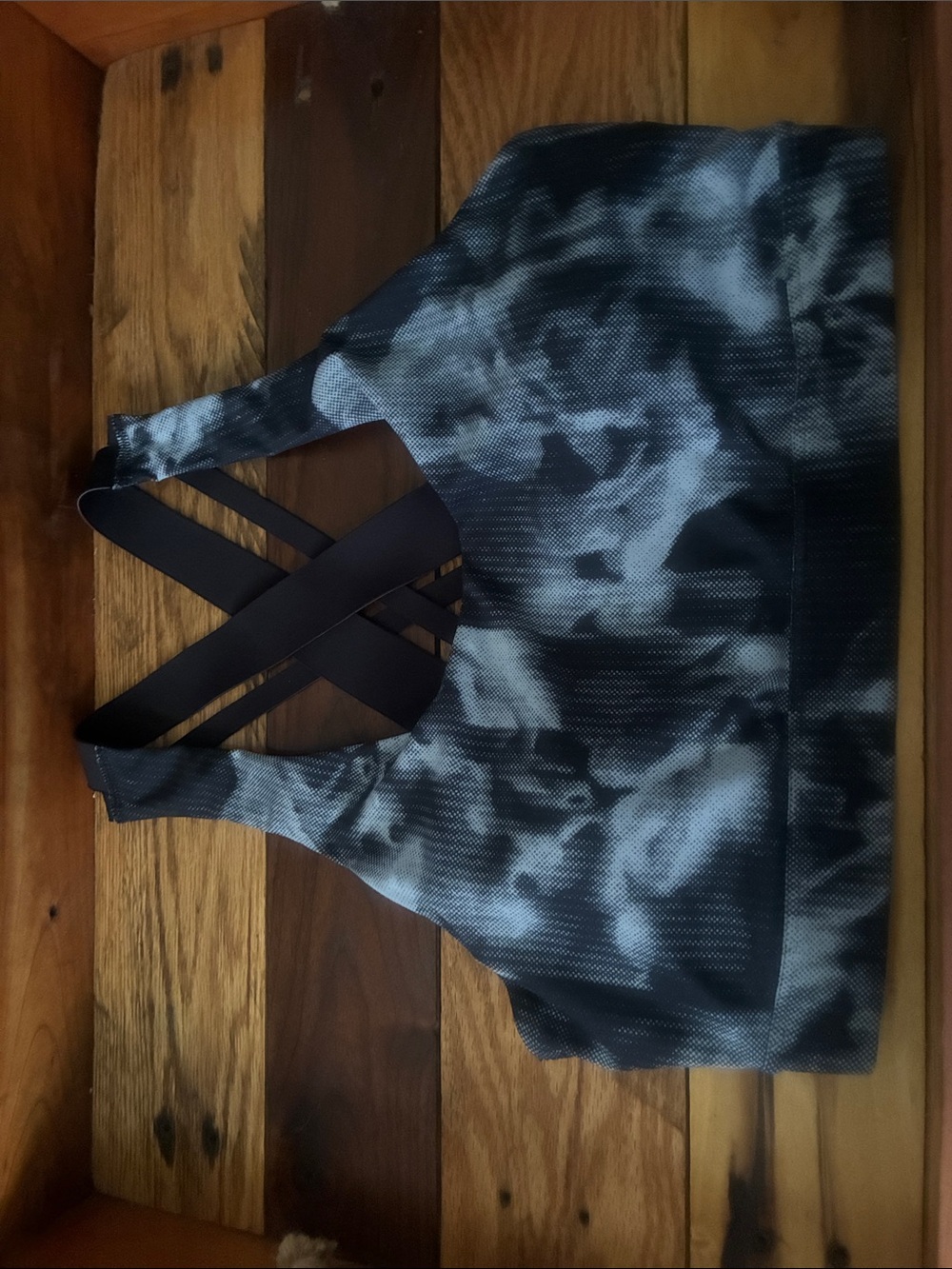 Old Navy Black and Gray Tie-Dye Sports Bra with Strappy Back M